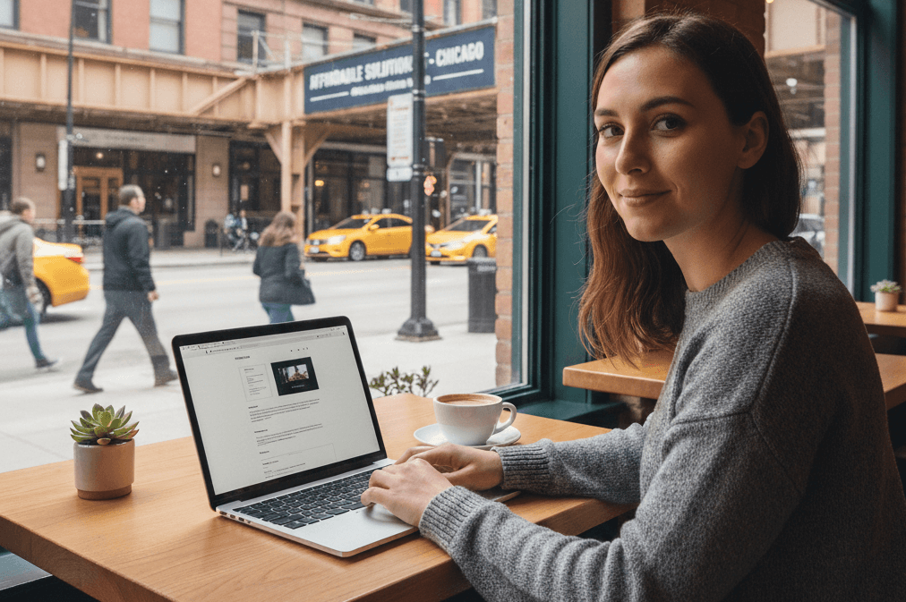Affordable web design homepage for a Chicago small business showing clear layout, mobile navigation, and contact sections