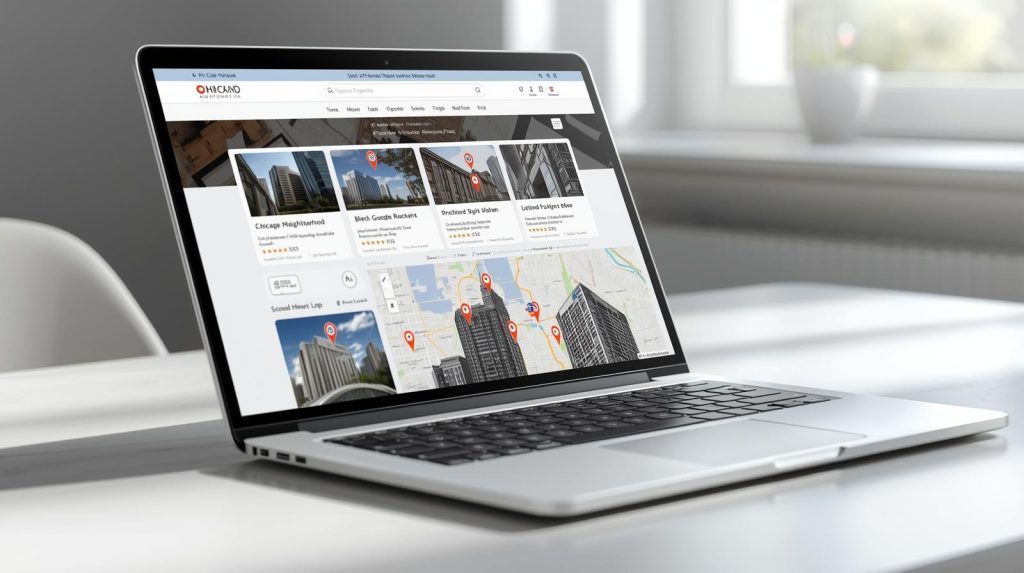 Example of geo-targeted web design using Chicago neighborhoods to support local SEO relevance